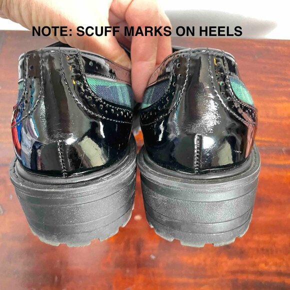 TU Sole Comfort Green and Blue Plaid Patent Loafers with Tassels Women UK Size 4 - Picture 4 of 13